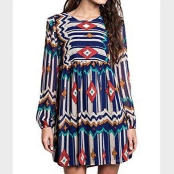Umgee Aztec Print Babydoll Dress Size Small - Picture 13 of 13